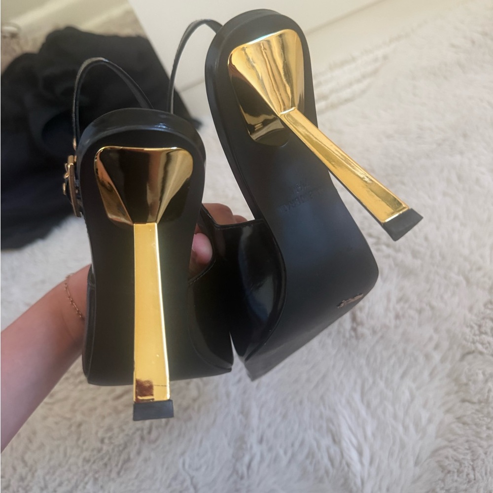 Steve Madden Black and Gold Slingback Heels - Picture 2 of 6